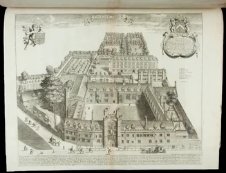 Vista del Colegio de Cristo, Cambridge, 1690
