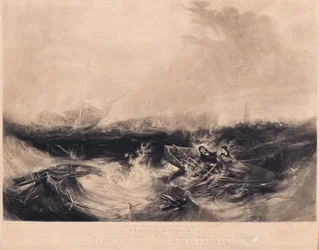 Grace Darling y su padre rescatando a los nueve sobrevivientes del Forfarshire