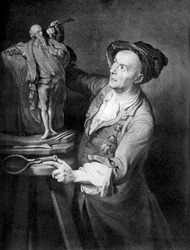 Louis Francois Roubiliac haciendo una escultura de Shakespeare, c. 1765, 1920s