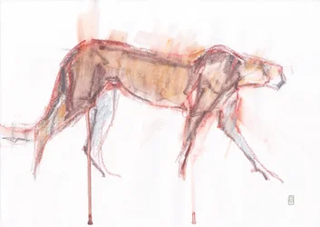 Caza de guepardos, 2019 (crayón/acuarela sobre papel)