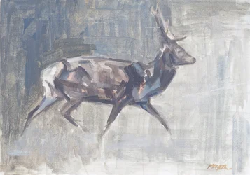 Ciervo rojo corriendo, 2023 (óleo sobre lienzo)