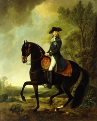 Retrato de un noble, pequeño de cuerpo entero a caballo