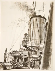 En un acorazado: la cubierta de popa, ilustración de 