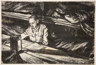 En un barco hospital de noche: el ordenanza, ilustración de 