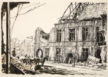 El Ayuntamiento de Peronne, ilustración de "The Western Front", pub. by Country Life Ltd
