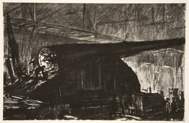 El turno de noche trabajando en un gran cañón, ilustración de 