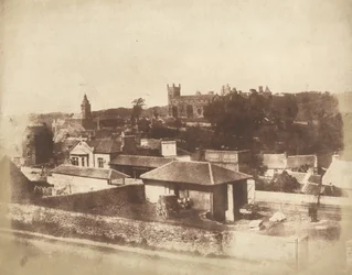Linlithgow, desde la estación de ferrocarril, con el ayuntamiento, la iglesia de San Miguel y el palacio,1843-1847 (foto)