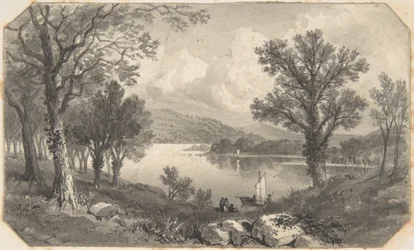 Vista de un lago o río con un velero