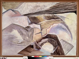 Composición cubista - Pintura de David Petrovich Sterenberg (1881-1948), óleo sobre madera