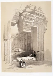 Puerta de Baalbek en Líbano, dibujo hecho el 07/05/1839 en “La Tierra Santa”, Londres 1849