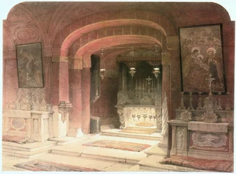 Iglesia de la Anunciación, Altar de la Anunciación, Nazaret ... (grabado)
