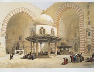 Egipto - siglo XIX - El Cairo - Mezquita del Sultán Hassan - Patio - Grabado de David Roberts