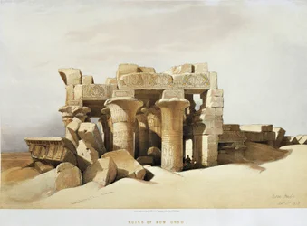 Egipto, Las ruinas del Templo de Kom Ombo dedicadas a Sobek y Horus, grabado