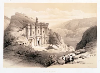 El Deir, Petra, dibujo hecho el 08/03/1839 en "La Tierra Santa", Londres-1849