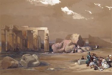 Fragmentos de los grandes colosos en el Memnonium, Tebas, 1838
