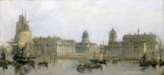 Hospital de Greenwich, visto desde el Támesis (Inglaterra). Óleo sobre lienzo, hacia 1860, de David Roberts (1796-1864).