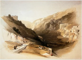 En Tierra Santa: Jerusalén, valle del Cedrón, estanque inferior de Siloé (grabado)
