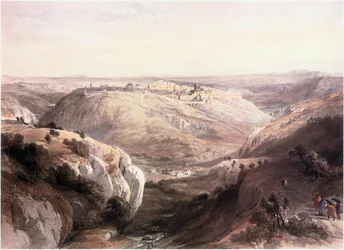 En Tierra Santa: Jerusalén, vista desde el Sur con paisaje del Desierto de Judá (grabado)