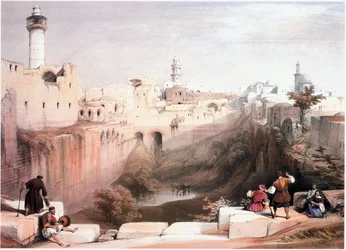 En Tierra Santa: Jerusalén, el estanque de Betesda, el Monte del Templo a la izquierda (grabado)