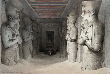 Interior del templo de Abu Simbel, de «Egypt and Nubia», litografía de Louis Haghe, 1849