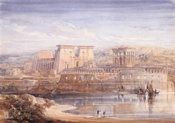 Philae: A View Of The Temples From The South (acuarela y gouache sobre papel blanco)