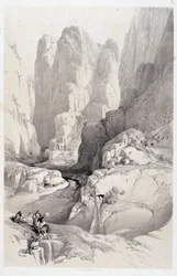 El Teatro (entrada a Petra), dibujo realizado el 10/03/1839 en “La Tierra Santa”, Londres 1849