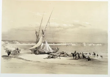 Vista de la ciudad de Tiro (Tiro) en Líbano, dibujo realizado el 27/04/1839 en “La Tierra Santa”, Londres 1849