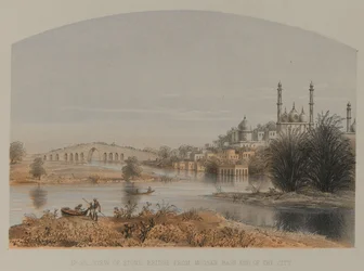 Vista del Puente de Piedra desde el extremo de la ciudad de Moosah Bagh