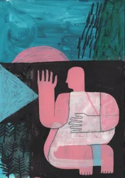 Black And Blue 4, 2023 (pintura mixta sobre papel)