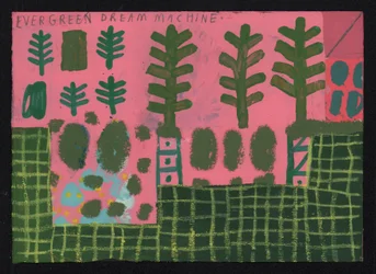 Evergreen, 2023 (pintura mixta y collage sobre lienzo)