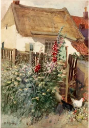 El jardín (lápiz y acuarela sobre tabla)