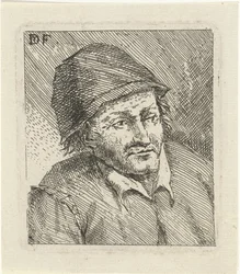 Busto de hombre con sombrero a la derecha