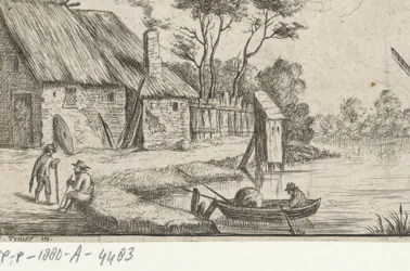 paisaje con granja y agua