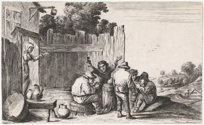 Cinco granjeros alrededor de una tonelada Escenas de género al aire libre (título de serie)