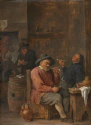 Campesinos fumando en una posada