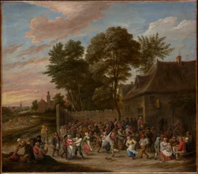 Campesinos bailando y festejando