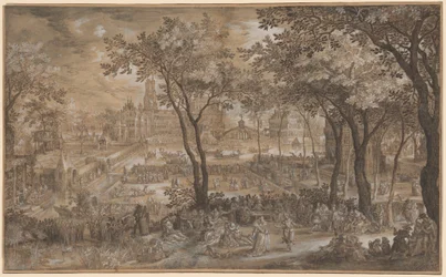 Fiesta veneciana en un jardín de castillo