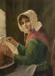 Joven haciendo encaje, finales del siglo XIX-principios del siglo XX