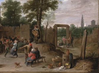Una kermesse de pueblo cerca de Amberes (óleo sobre cobre)