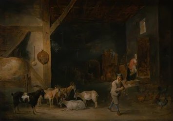 Granero con cabras y un niño tocando la flauta, c.1640-45