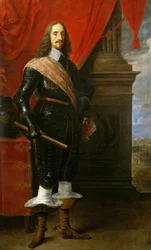 Barroco: Retrato del archiduque Leopoldo Guillermo de Habsburgo - Archiduque Leopoldo Guillermo de Austria (1614-1662), con el sitio de Gravelingen en el fondo por Teniers, David, el Joven (1610-1690), ca.1652