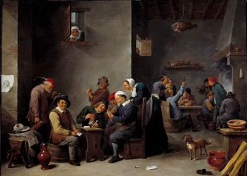 Interior de cabaret. El juego de cartas