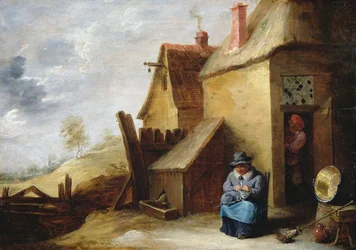 Cabaña en un paisaje (óleo sobre tabla)