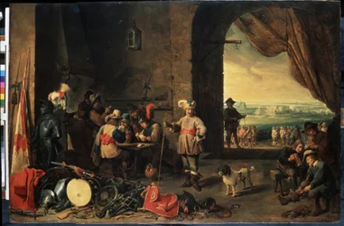 La sala de guardia. Pintura de David Teniers el joven (1610-1690). Óleo sobre tabla, 69 x 103 cm