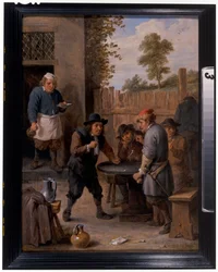 Campesinos jugando a los dados fuera de una posada