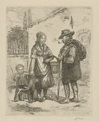 Granjero y esposa de granjero en una granja.