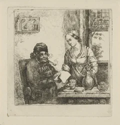 Interior con hombre y mujer.