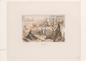 Cosecha en los campos, siglo XIII. aldeanos (siglo XIII) (título sobre el objeto)