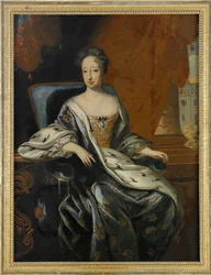 Retrato de Edwige Eleonore de Holstein Gottorp (1636-1715), reine de Suede et de Finlande (Hedvig Eleonora de Holstein-Gottorp, Reina de Suecia) - Pintura de David von Krafft (1655-1724), huile sur toile (143x107 cm) - Colección privada