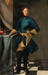 Retrato del rey Carlos XII de Suecia (1682-1718) - Pintura de David von Krafft (1655-1724), óleo sobre lienzo, hacia 1716, 46,5x30,5 cm - Retrato del rey Carlos XII de Suecia, Óleo sobre lienzo de David von Krafft - Colección privada
